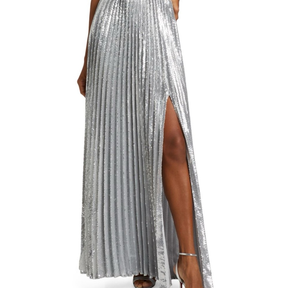 Alice + Olivia Sequin Silver Maxi Skirt